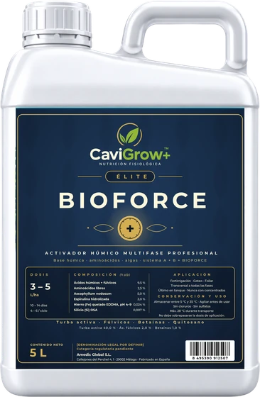Garrafa 5 L CaviGrow+ ÉLITE BioForce⁺ · Activador húmico multifase profesional